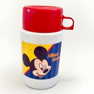 Vintage 80s Rare Thermos Winking Mickey Mouse Red Cup Pour Blue Yellow Retro